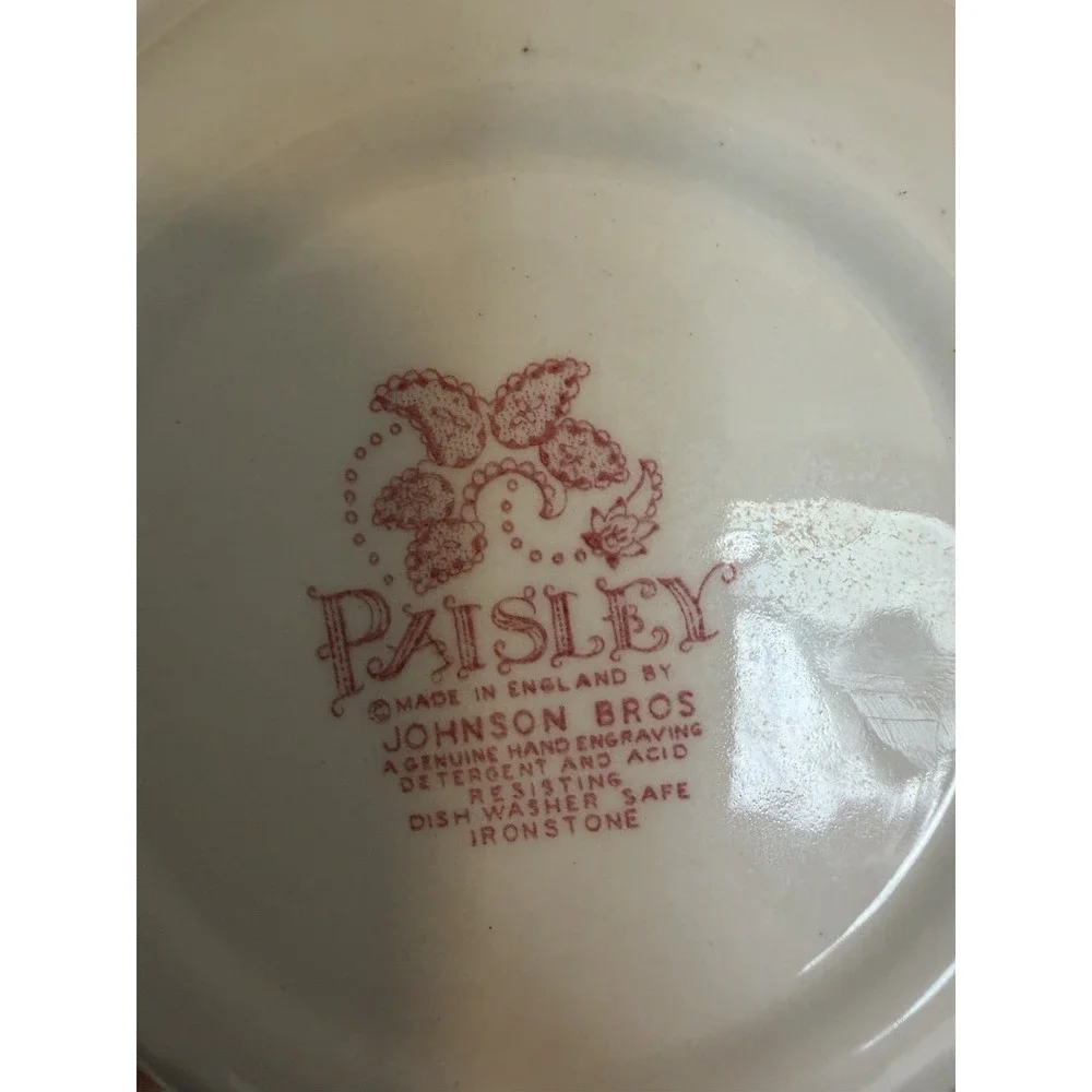 Johnson Brothers Red Paisley Ironstone Square Cereal Bowls Set of 4 England